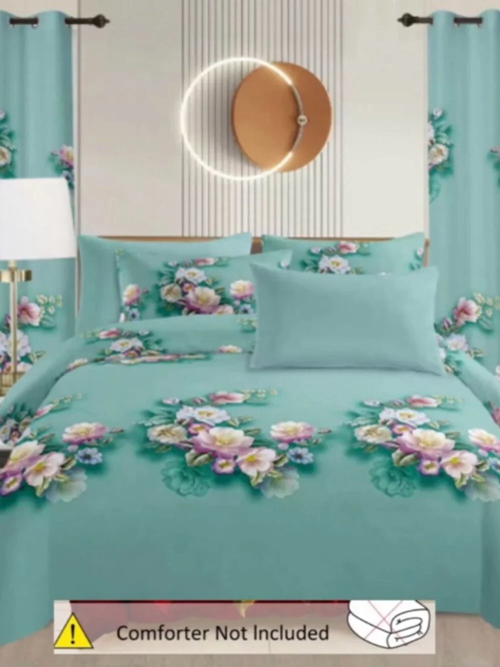 King Size 8-Piece Cotton Bedding Set with sheet, Pillowcases, Curtains, and Wall